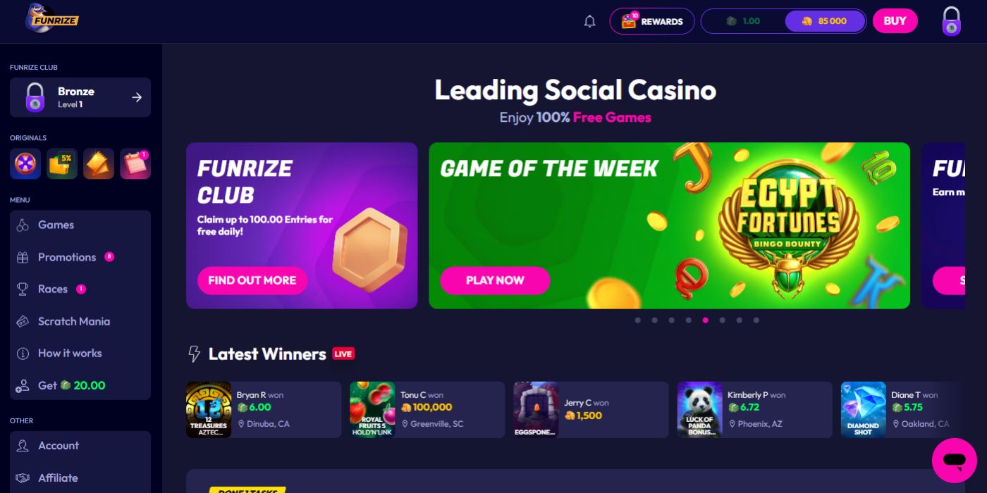 Funrize Casino Homepage