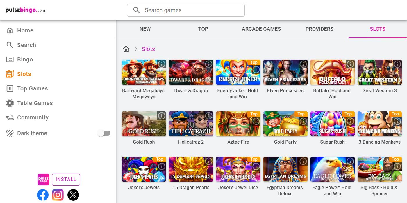 Pulsz Bingo Homepage