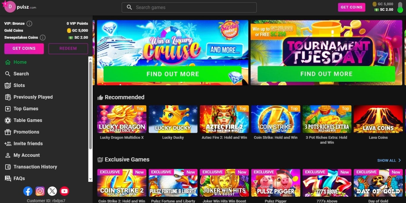 Pulsz Casino Homepage