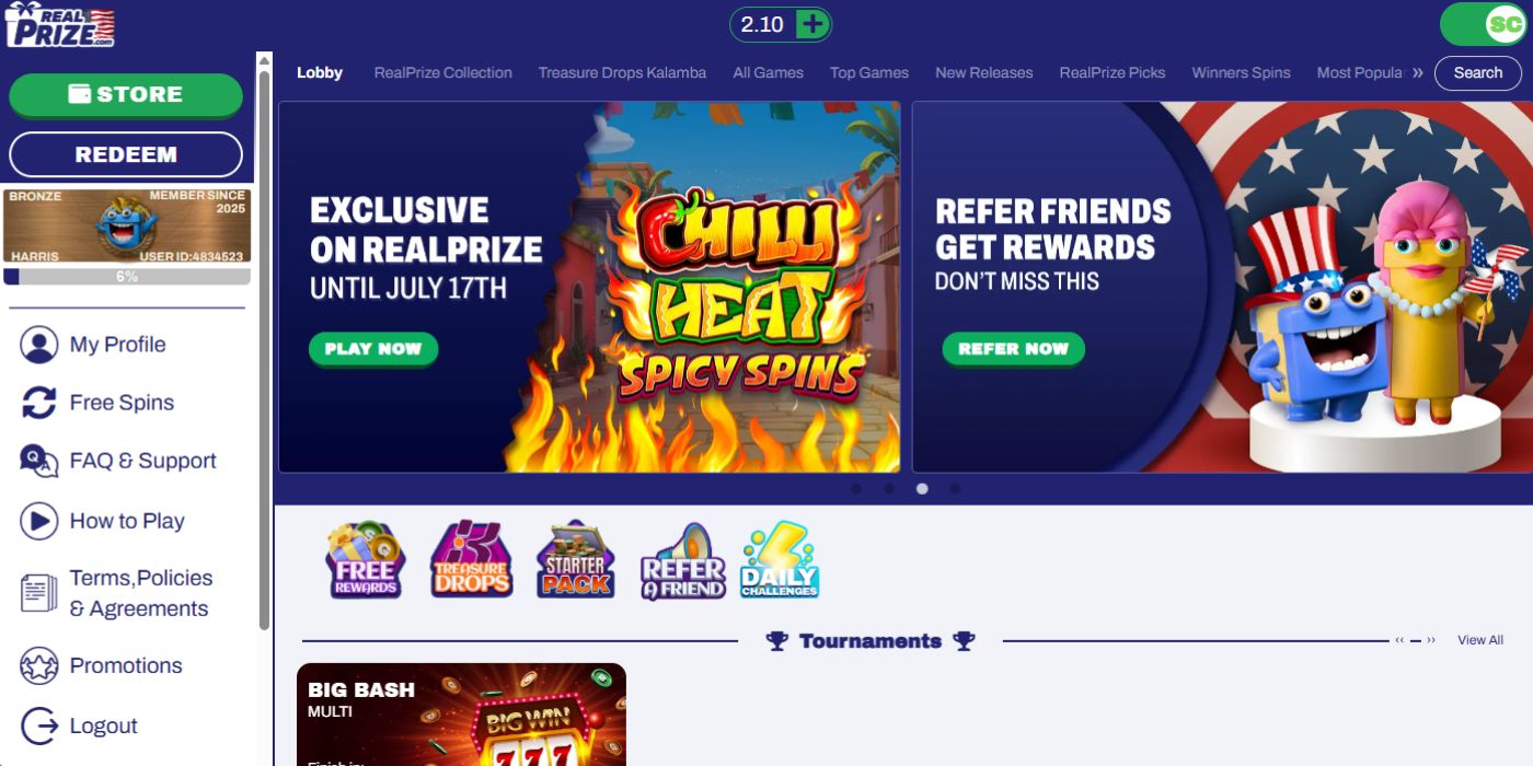 RealPrize Casino Homepage