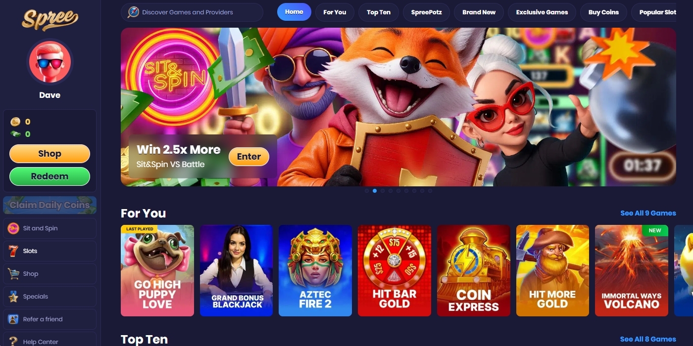 Spree Casino Homepage